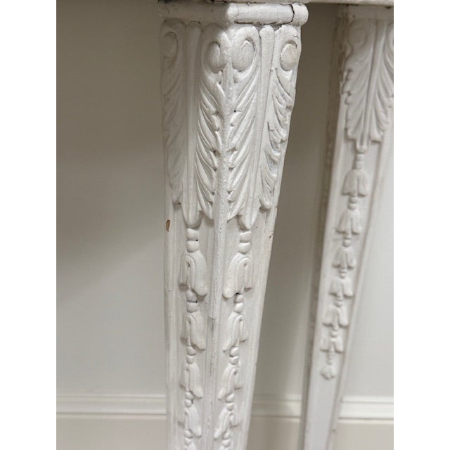 French Late 19th Century Louis XVI Ornately Carved Wood Demi-Lune With White Gesso Finish For Sale - Image 3 of 8