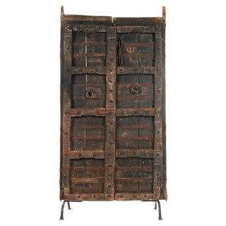 Wooden Door on Wrought Iron Base For Sale