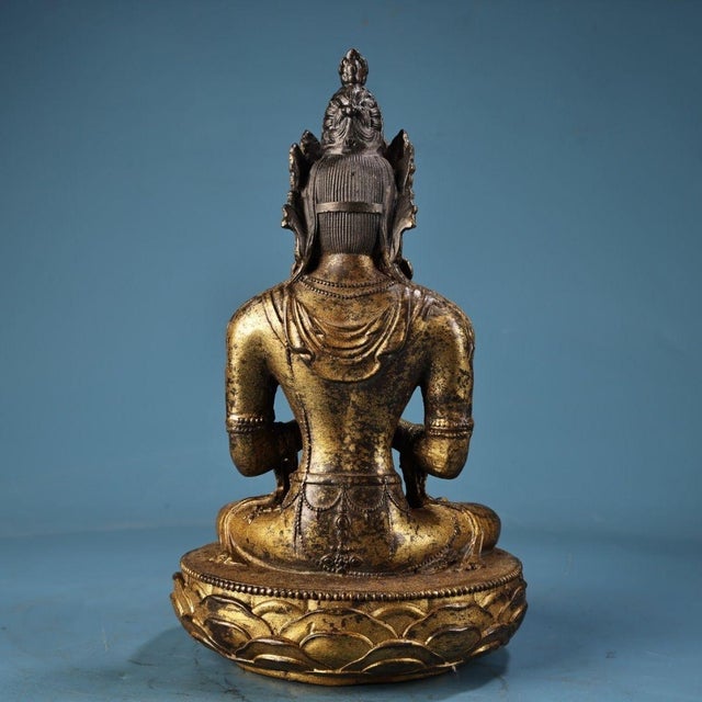 Bronze Gilt Bronze Seated Maitreya Buddha Statue For Sale - Image 8 of 9