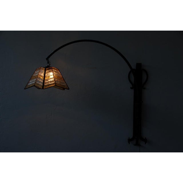 Large Arc Wall Lamp in Wrought Iron & Mosaic Glass, 1930s For Sale - Image 12 of 18