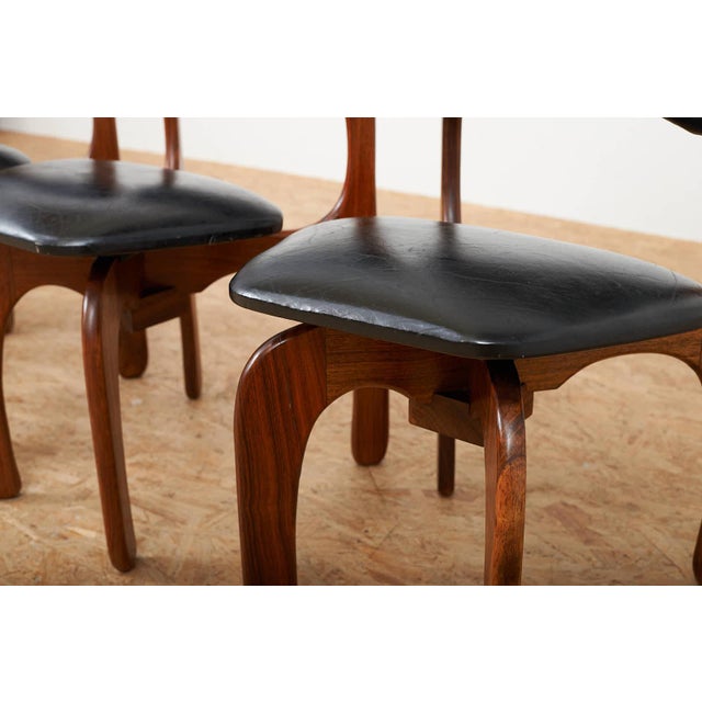 Dining Table and Chair in Rosewood and Black Leather, Set of 5 For Sale - Image 12 of 18