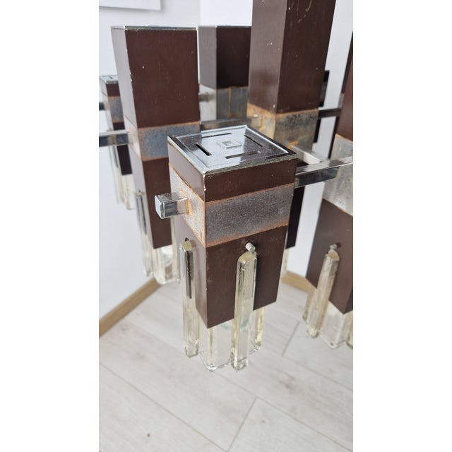 Cubick Chandelier in Chrome Iron and Glass by Gaetano Sciolari for Sciolari, 1960s For Sale - Image 9 of 18