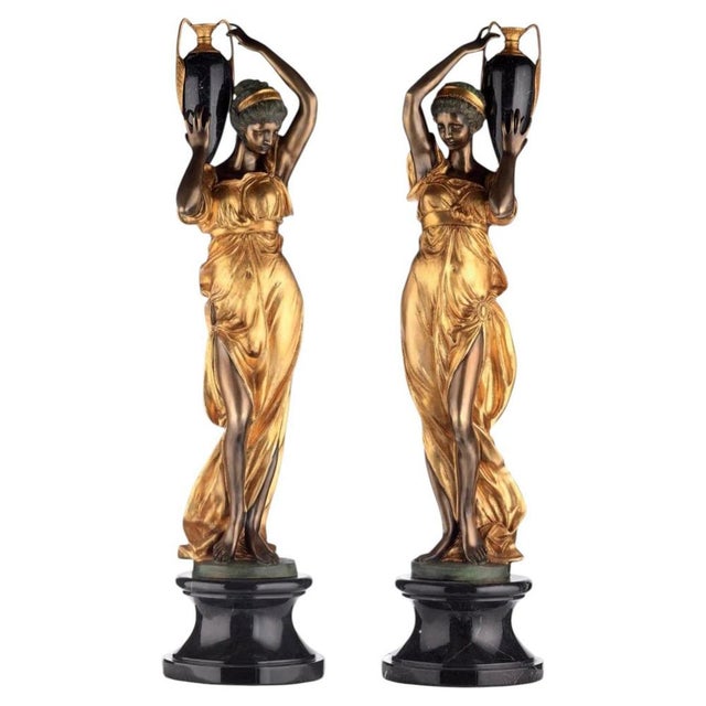 Metal Bronze and Marble Sculptures, Set of 2 For Sale - Image 7 of 7