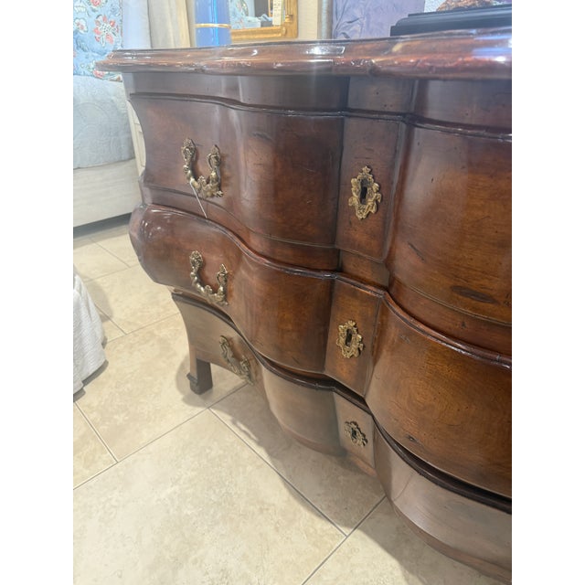 Hand Carved French Provincial Fruitwood Bombe Chest For Sale - Image 9 of 11