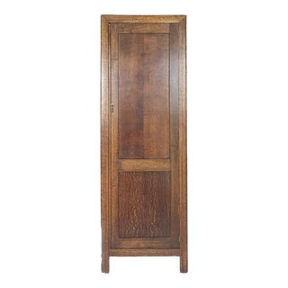 1930s Tiger Oak Quarter Sawn Narrow Wardrobe Armoire For Sale
