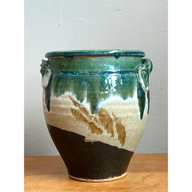 Vintage Drip Glaze Pottery Vase For Sale - Image 4 of 12