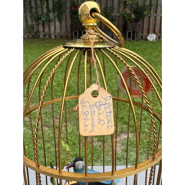 Metal 1950s Karl Griesbaum Made in Germany Mechanical Singing Bird Cage Automaton - New in Box For Sale - Image 7 of 17