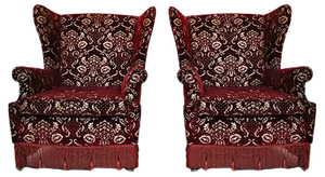 Set of Mid-Century Italian Red Damask Velvet Lounge Chairs, 1950s