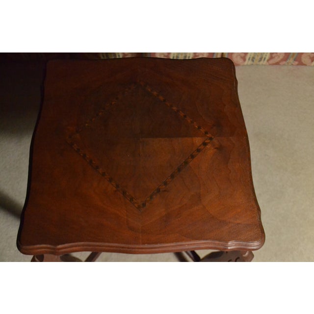 Late 19th Century Antique French Provincial Side/End Table Louis XV Style Diamond Marquetry Walnut For Sale - Image 5 of 13