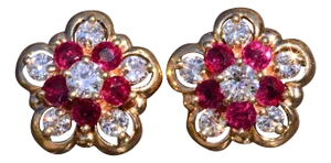 The Deluz: Floral Earrings Set with Rubies and Diamonds, 2 Pieces