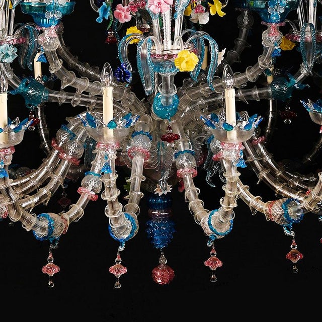 Murano Glass Chandelier with Multicolored Crystal in the style of Rezzonico, 1930s For Sale - Image 7 of 10