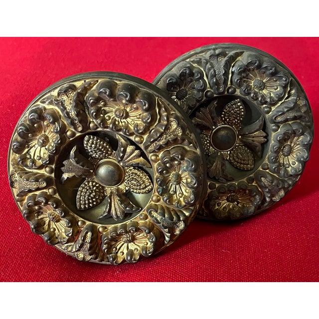 Antique 19th Century American Classical Gilt Brass Drapery Curtain Tie Backs - A Pair For Sale - Image 11 of 12