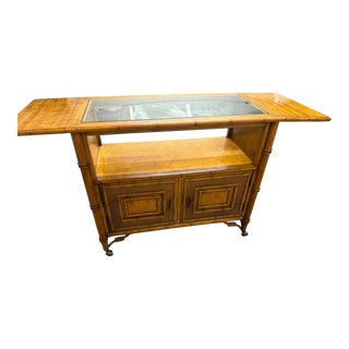 1970s Faux Bamboo Serving Cart on Wheels For Sale