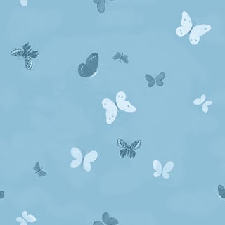 Sample - Flying Butterflies Wallpaper by Paule Marrot in Tonal Blue For Sale