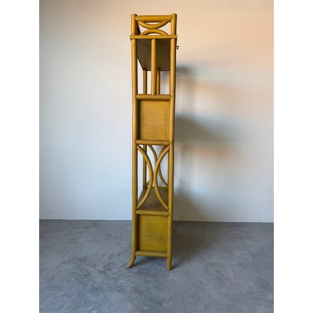 Vintage Mustard Yellow Bent Rattan Bookcase Cabinet For Sale - Image 4 of 12