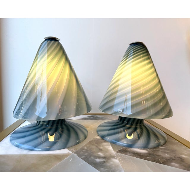 La Murrina Pair of Blue Spiral Murano Glass Lamps by La Murrina, Italy, 1970s For Sale - Image 4 of 12