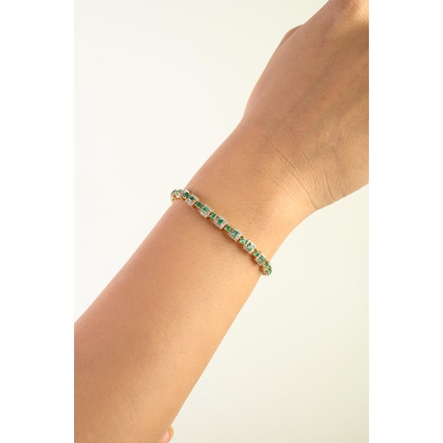 3.12 Carat Zambian Emerald Early 20th Diamond Bracelet by VRJewels in 14k Gold For Sale - Image 4 of 14