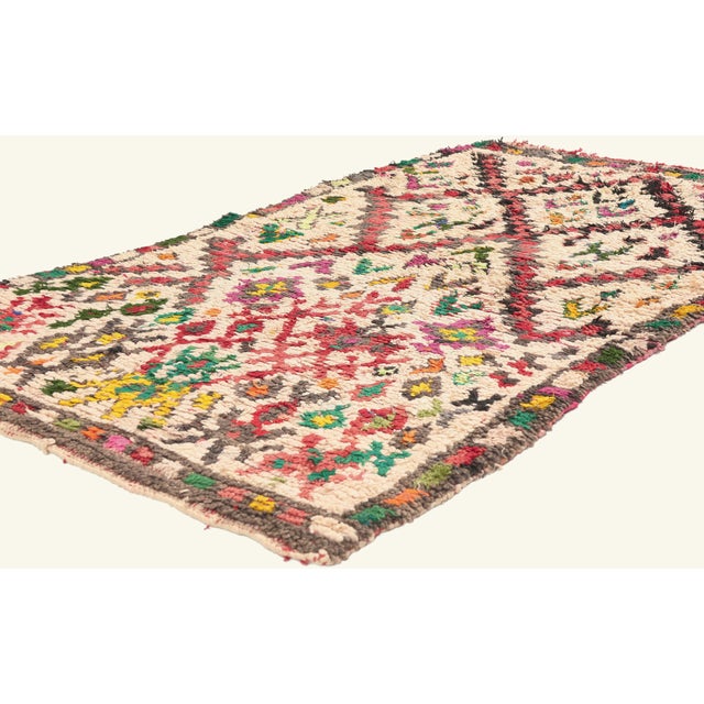 22000 Vintage Azilal Boucherouite Moroccan Rug, 03'02 x 05'06. The Guardian Trellis: A Vintage Moroccan Azilal Masterpiece...