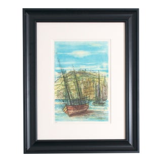 Nautical Signed & Numbered Jean Carzou Original Print, "Boats at Rest", 1965 For Sale