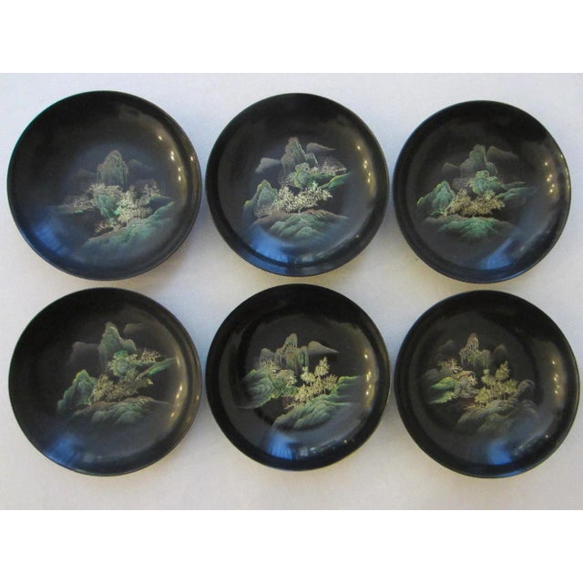 Antique Chinoiserie Black and Gold Hand Painted Lacquer Tea Set- 18 Pieces For Sale - Image 13 of 17