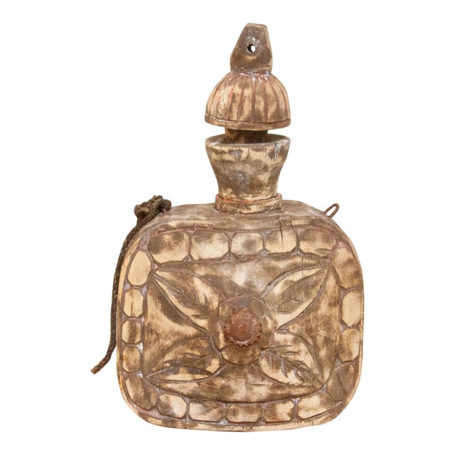 Distressed Light Brown Carved Bottle For Sale