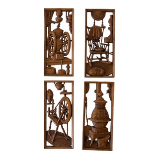 Burwood Products Co. Wall Plaques Set of 4 Colonial Americana Decor Vintage MCM For Sale
