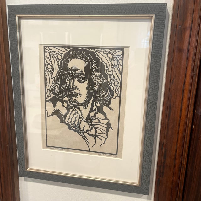 Josef Lacina Original Woodcut, a Portrait of Friedrich Schiller, European Realism Mid Century Art (Czech, 1899-1975) For Sale - Image 12 of 12