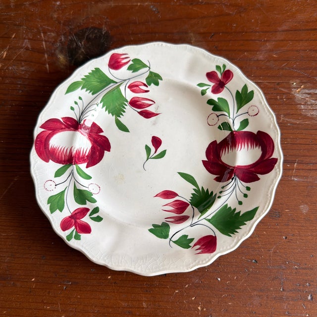 Red A Rare Small Size Antique Staffordshire Early Adam’s Rose Plate, Circa 1830 For Sale - Image 8 of 8