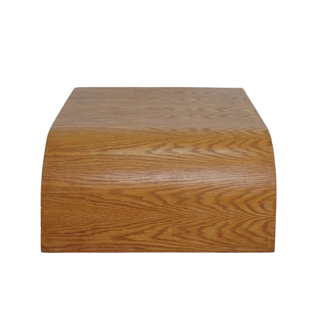 15.75"h, 47.75"w, 33.75"d - Oak wood veneer - Condition: Excellent; some chips to veneer on table edges; color loss to...