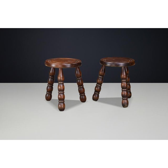 1940s French Beech Stools in the style of Charles Dudouyt, 1940s, Set of 2 For Sale - Image 5 of 9