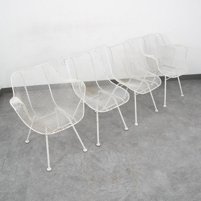 Metal Mid Century Modern Patio Chairs Armchairs Set 4 White Russell Woodard Sculptura, Attributed For Sale - Image 7 of 10