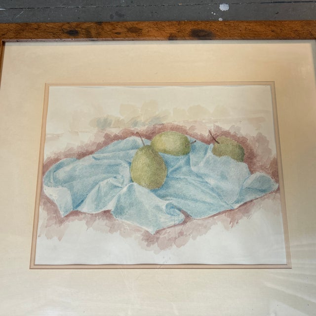 1950’s original impressionist pastel pear watercolor painting. Signed and dated on back. Painting measures approximately...