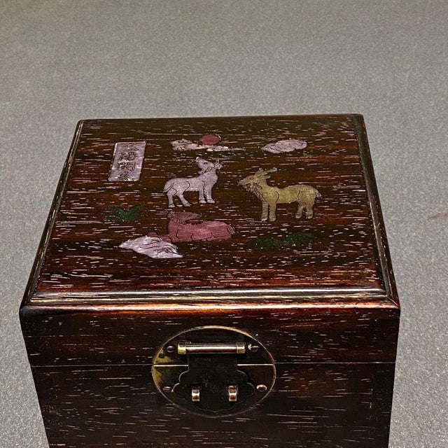 Vintage Rosewood & Mother-of-Pearl Inlay Treasure Box – Deer & Floral Motif For Sale In Los Angeles - Image 6 of 8
