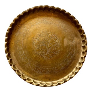 Vintage Large-Scale Etched Brass Wall Hanging Serving Tray For Sale
