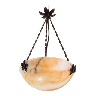 Art Decò Orange and White Alabaster Pendant, 1950 For Sale