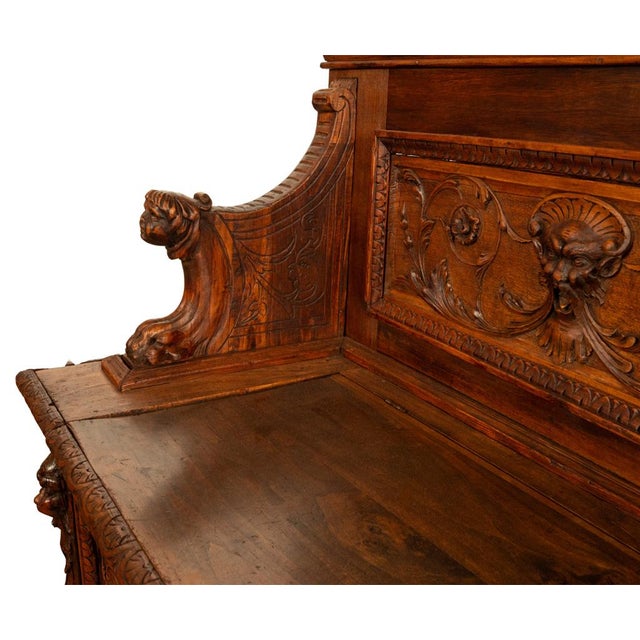 Antique 19th Century Italian Renaissance Revival Carved Walnut Bench Settle 1880 For Sale - Image 14 of 17