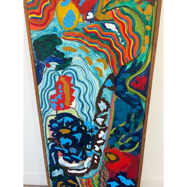 Tall and Thin 1980s Abstract Painting, Giving a Picaso Basqueat Feel For Sale - Image 4 of 8