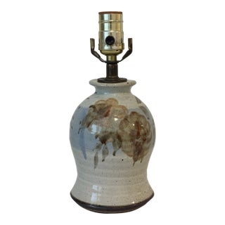 Vintage Small Studio Pottery Table Lamp With Abstract Floral Accents For Sale