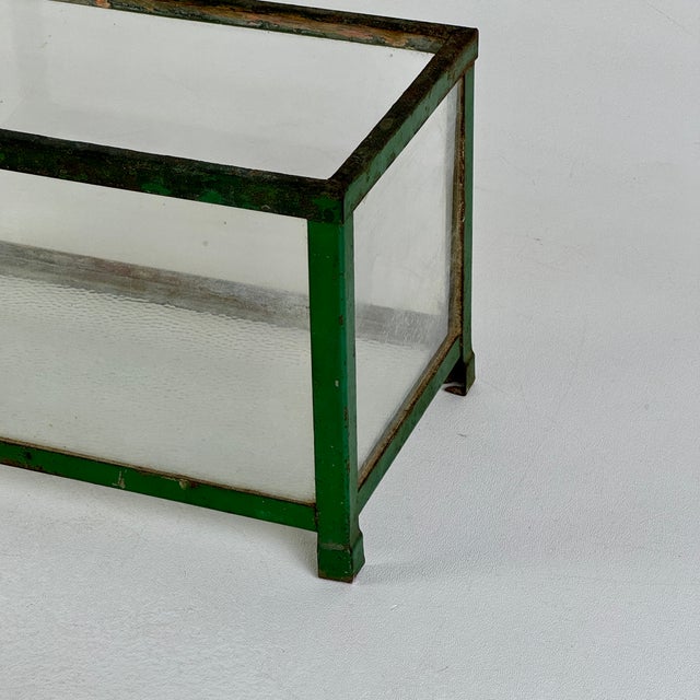 Small Antique Metal & Old Glass Terrarium in Green Patina, Decorative For Sale - Image 4 of 8