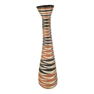 Early 20th Century Tutsi Tight Weave Wedding Basket Vase Rwanda 32 Inch For Sale