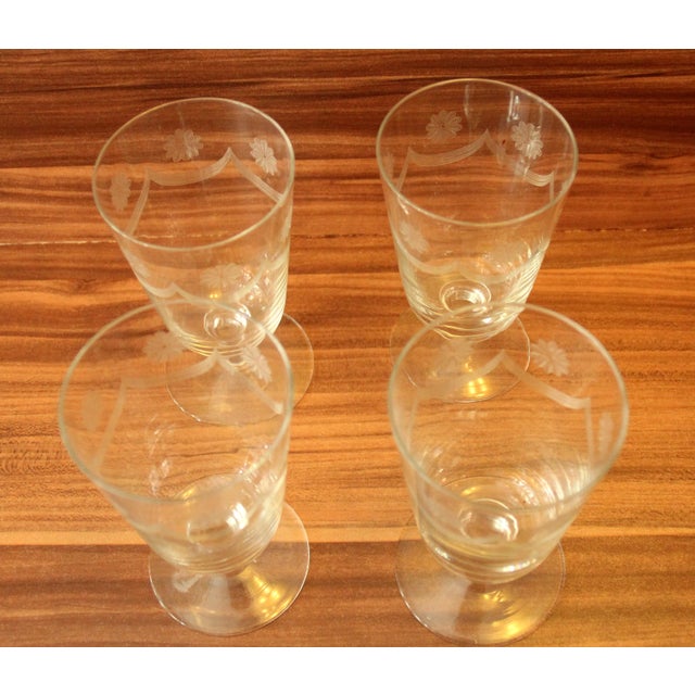 1900s - Antique Engraved Goblets - Handmade Wine Glasses - Set of 4 For Sale - Image 4 of 6