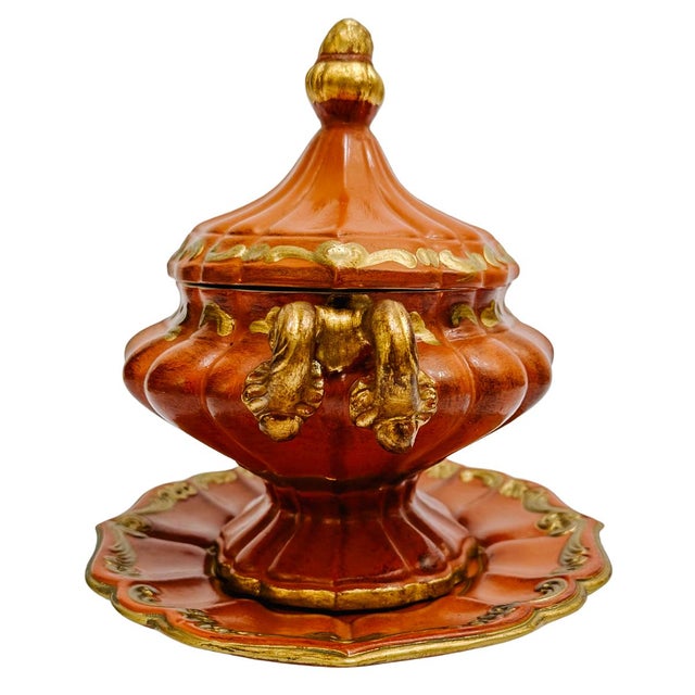 Mid 20th Century Vintage Mid-Century Italian Gilt Terracotta Tureen & Underplate For Sale - Image 5 of 9