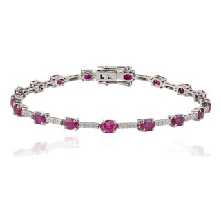 VRJewels 2.9ct Red Ruby & Diamond Tennis Bracelet in 14k White Gold For Sale