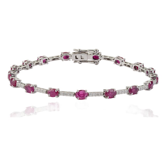 VRJewels 2.9ct Red Ruby & Diamond Tennis Bracelet in 14k White Gold For Sale