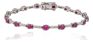 VRJewels 2.9ct Red Ruby & Diamond Tennis Bracelet in 14k White Gold