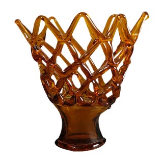 Large Italian Murano Glass Bowl with Grid Pattern from Made Murano Glass, 1950s For Sale