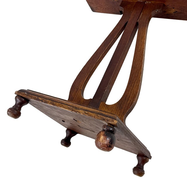 Antique 1900s Arts and Crafts Quartersawn Oak Double-Sided Duet Music Stand W/ Lyre Shaped Pedestal For Sale - Image 17 of 18