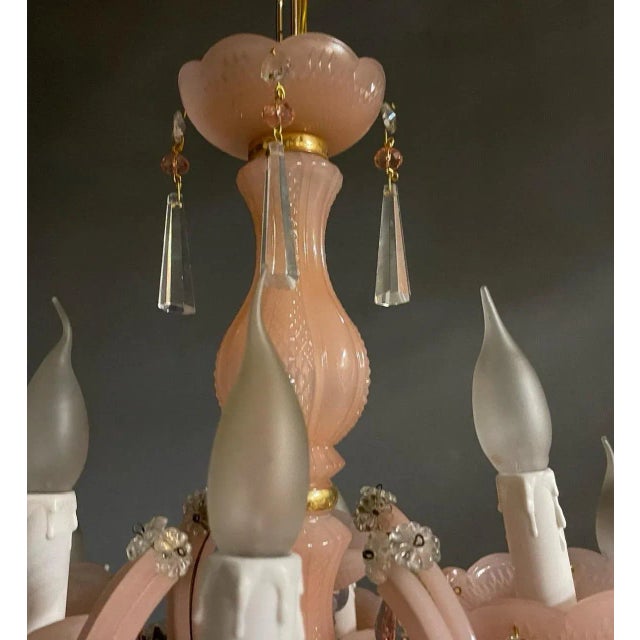 Vintage Italian Pink Opaline Murano Glass Chandelier For Sale - Image 13 of 18