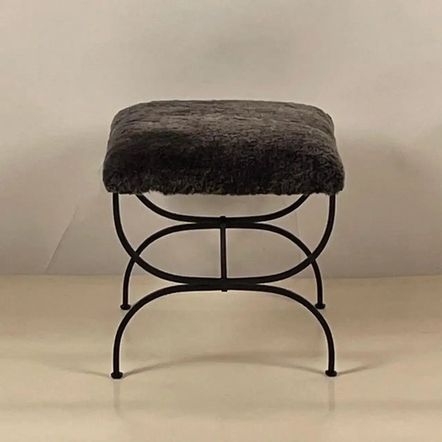 Pair of Grey Fur 'Strapontin' Stools by Design Frères For Sale In Los Angeles - Image 6 of 8