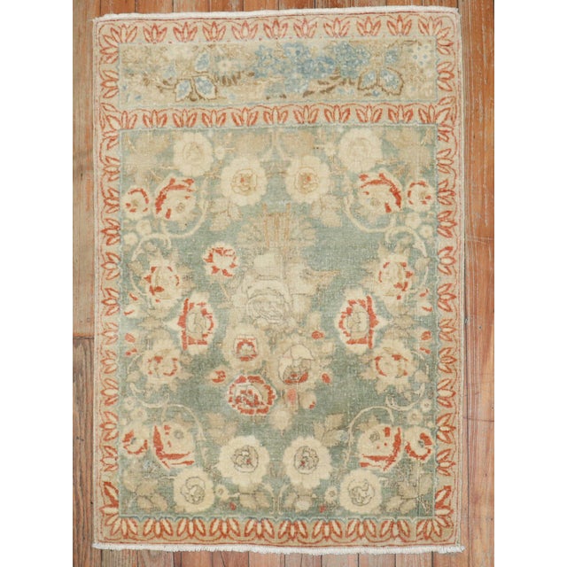 American Early 20th Century Zabihi Collection Persian Kashan Light Green Mat - 1'11" x 2'9" For Sale - Image 3 of 7